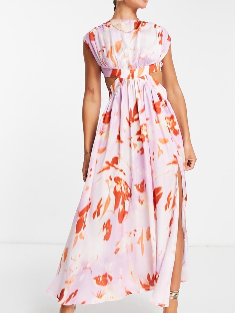 ASOS DESIGN | cut out sleeveless midi dress in lilac blurred floral | 6
